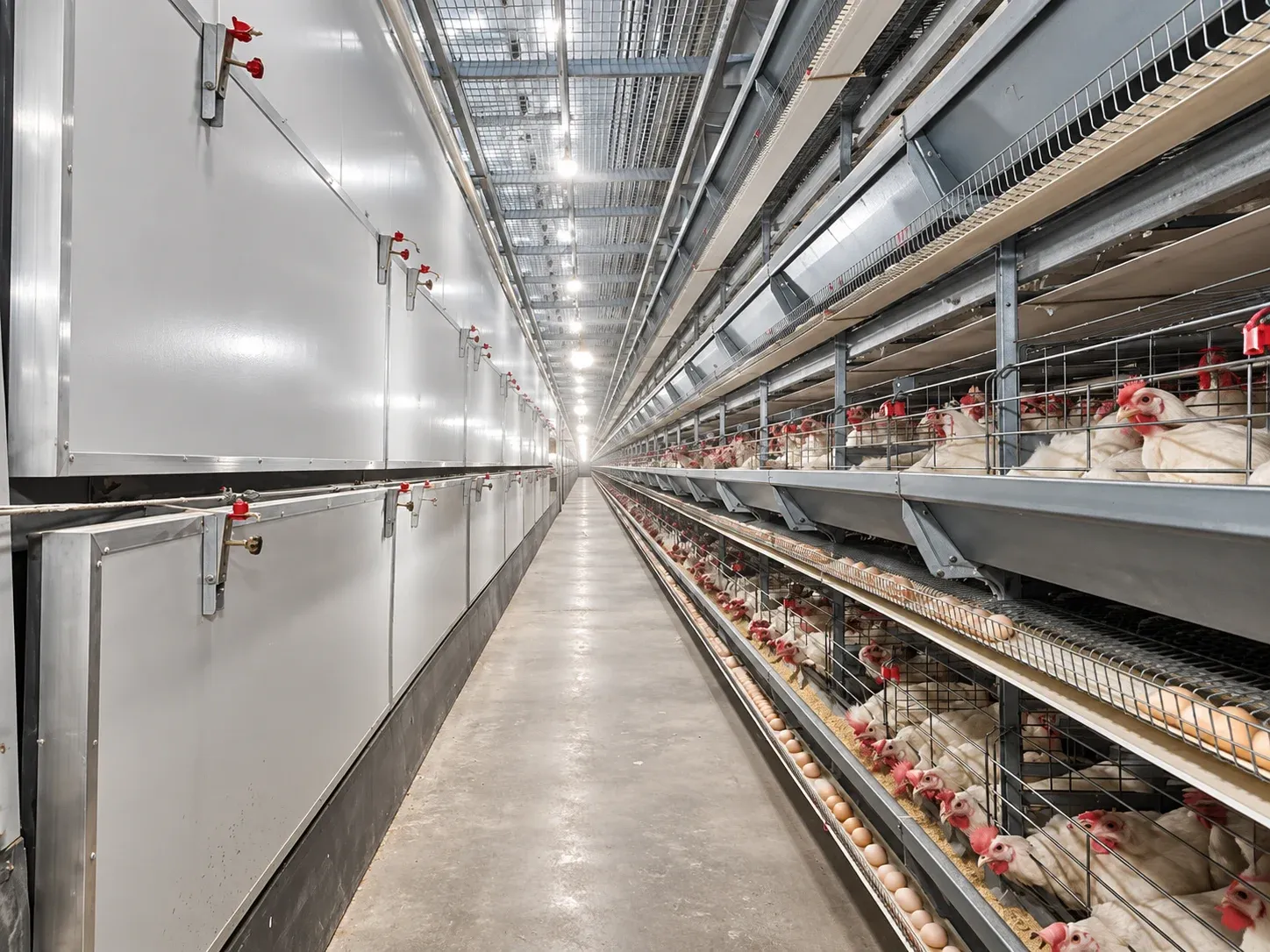 Side service aisle beside layer cages
