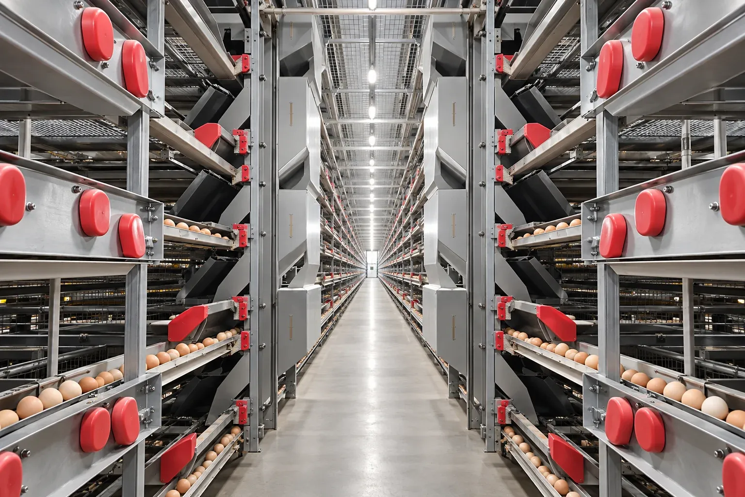 Egg belts running along cage tiers