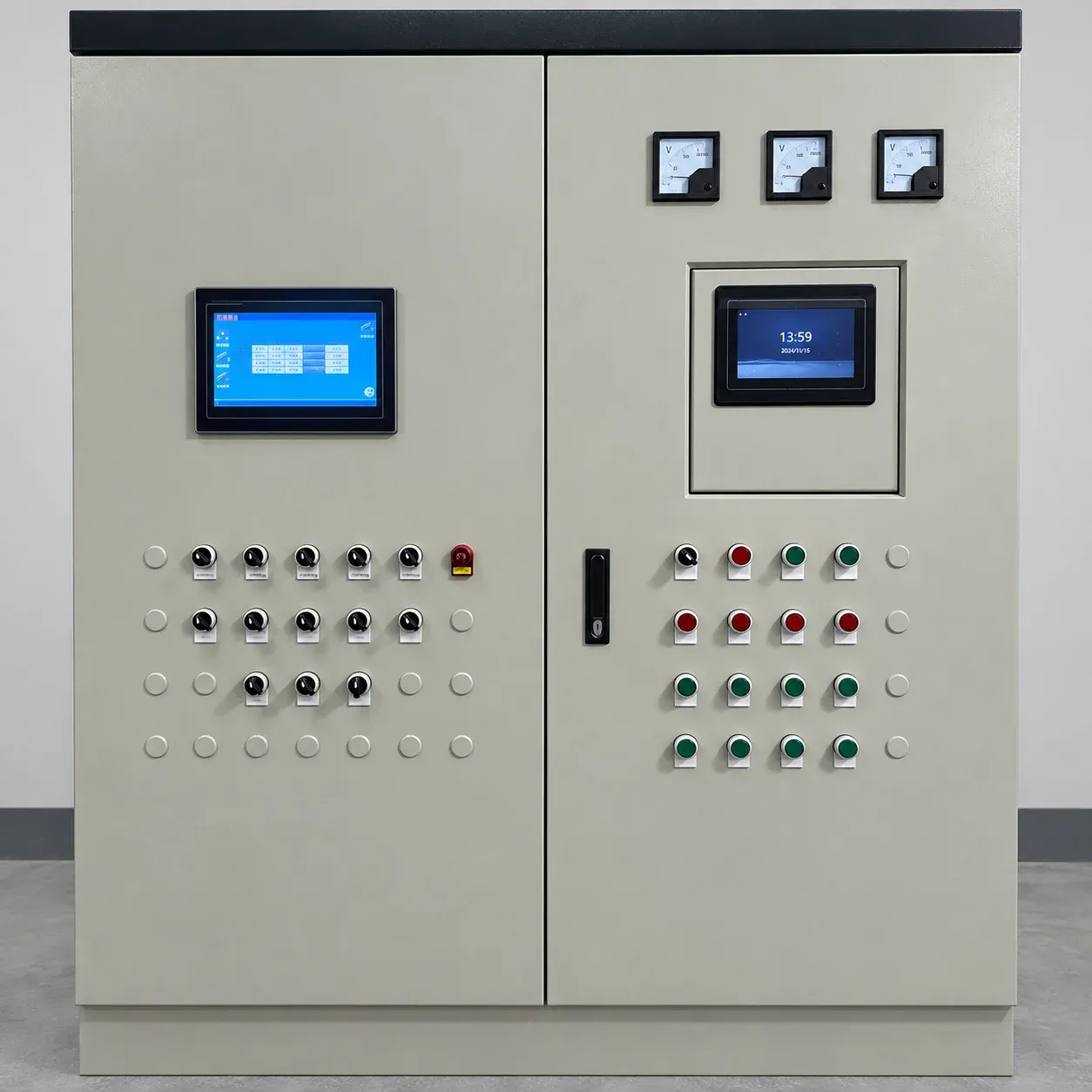 Control cabinets and monitoring screens