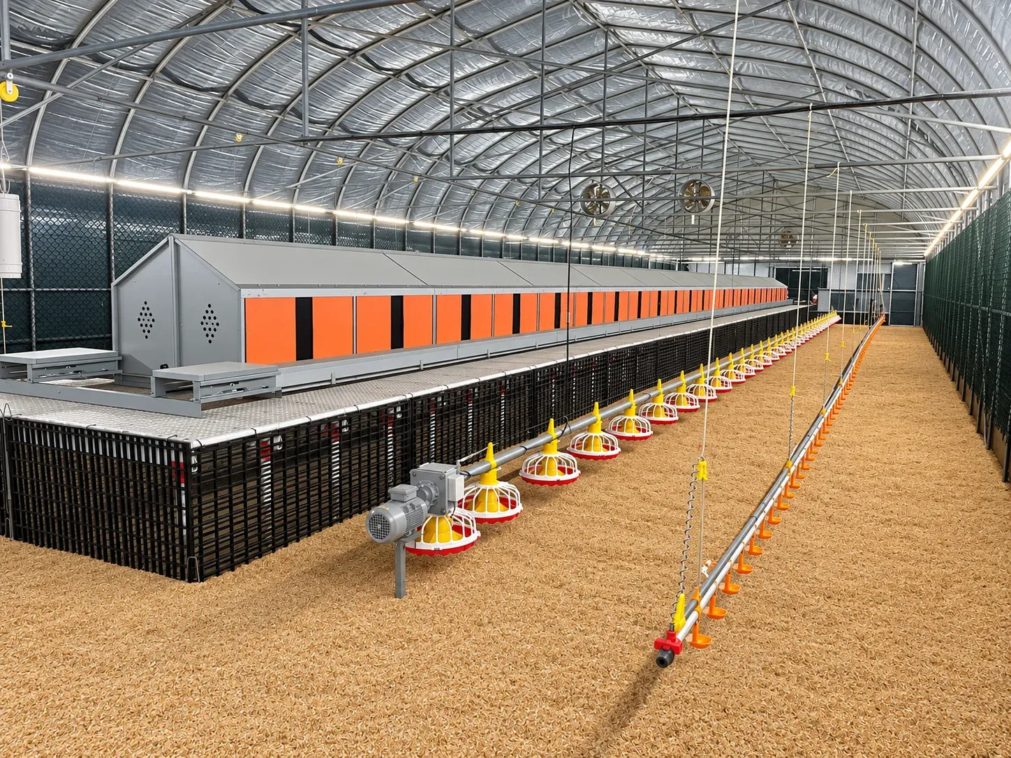 Floor-house feed and drinking equipment layout