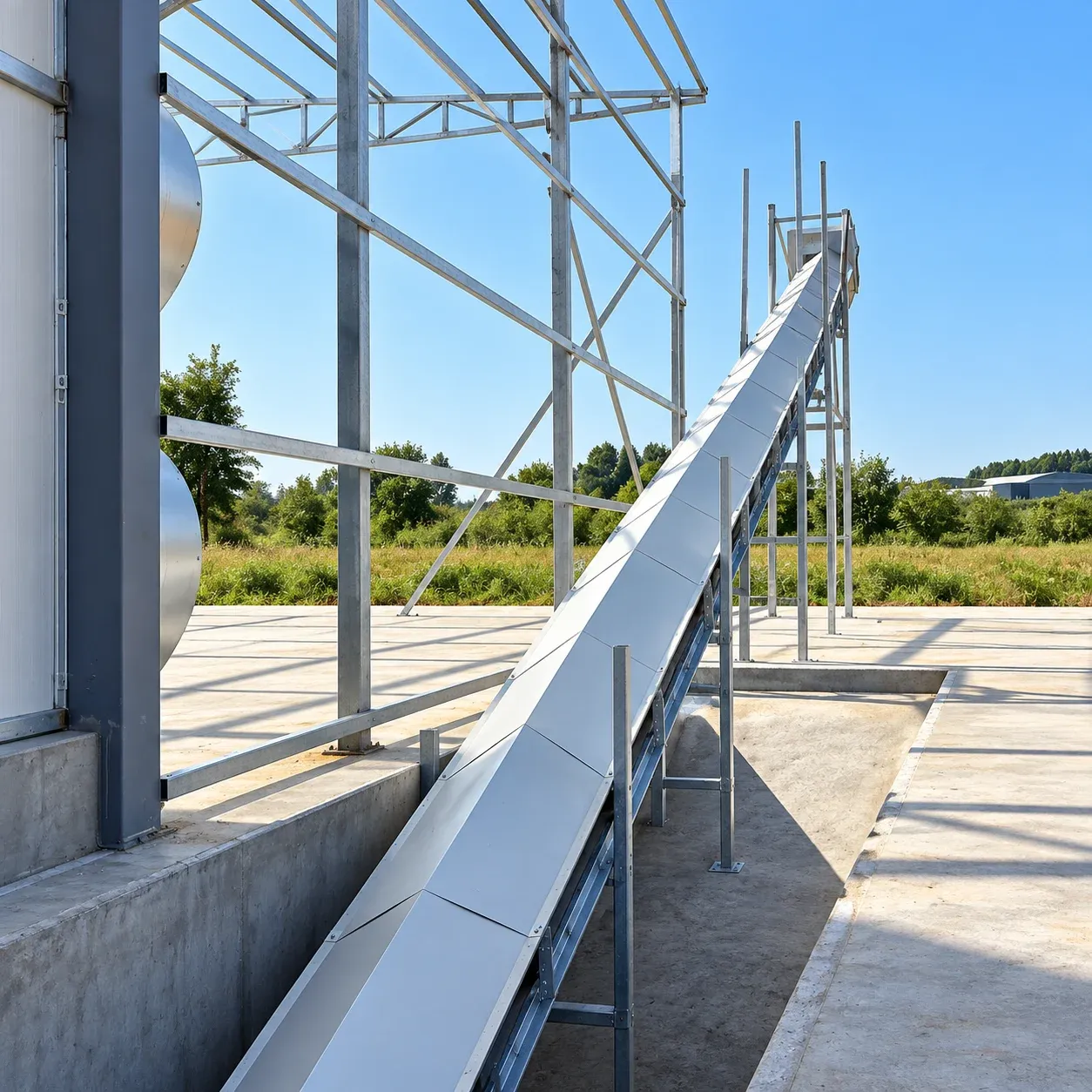Inclined conveyor and support structure