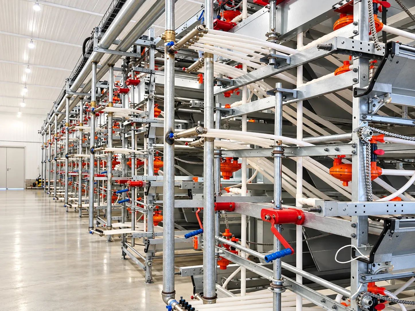 Tiered rearing equipment and drinking lines