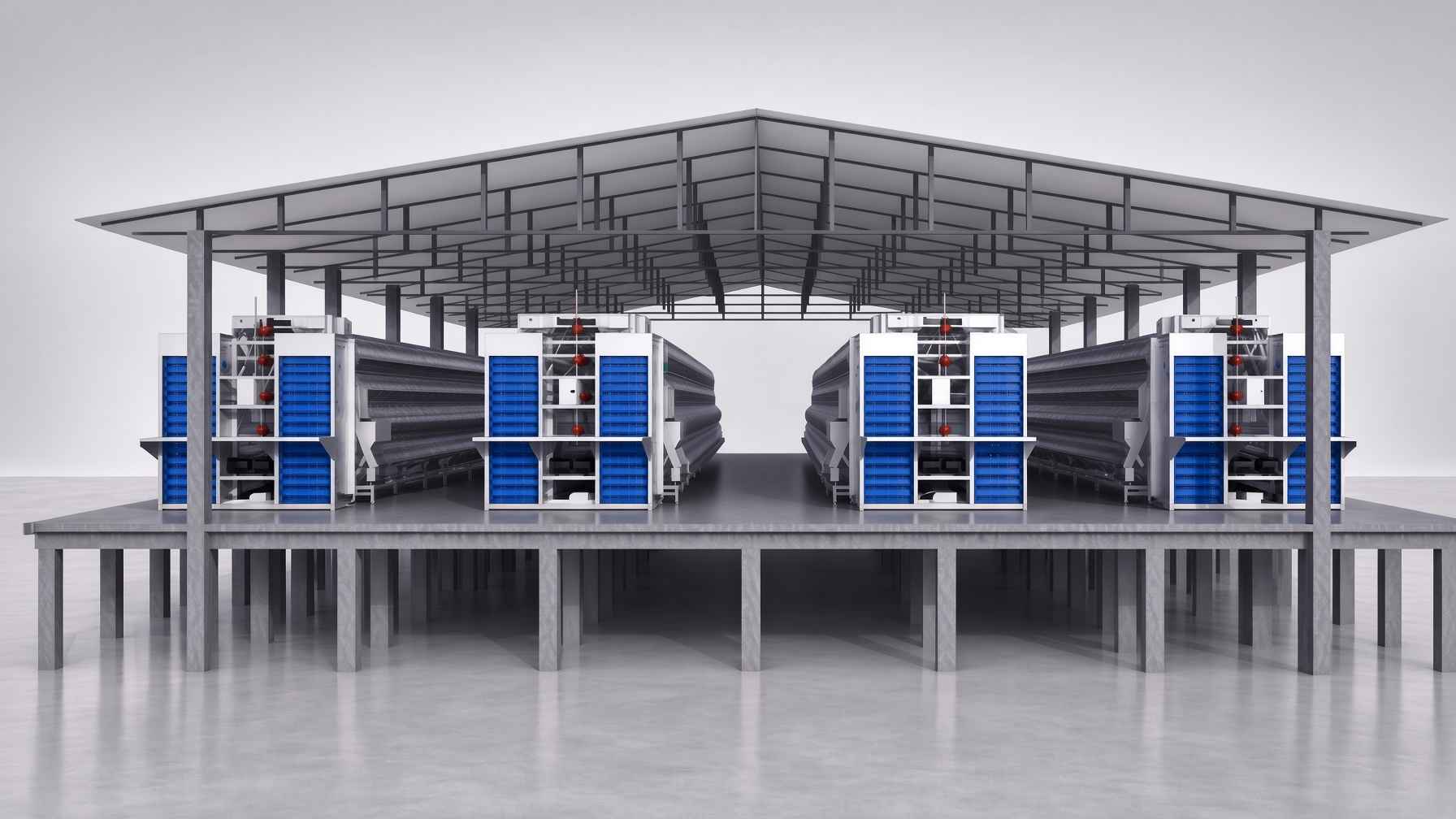 Blue poultry-house equipment rendering