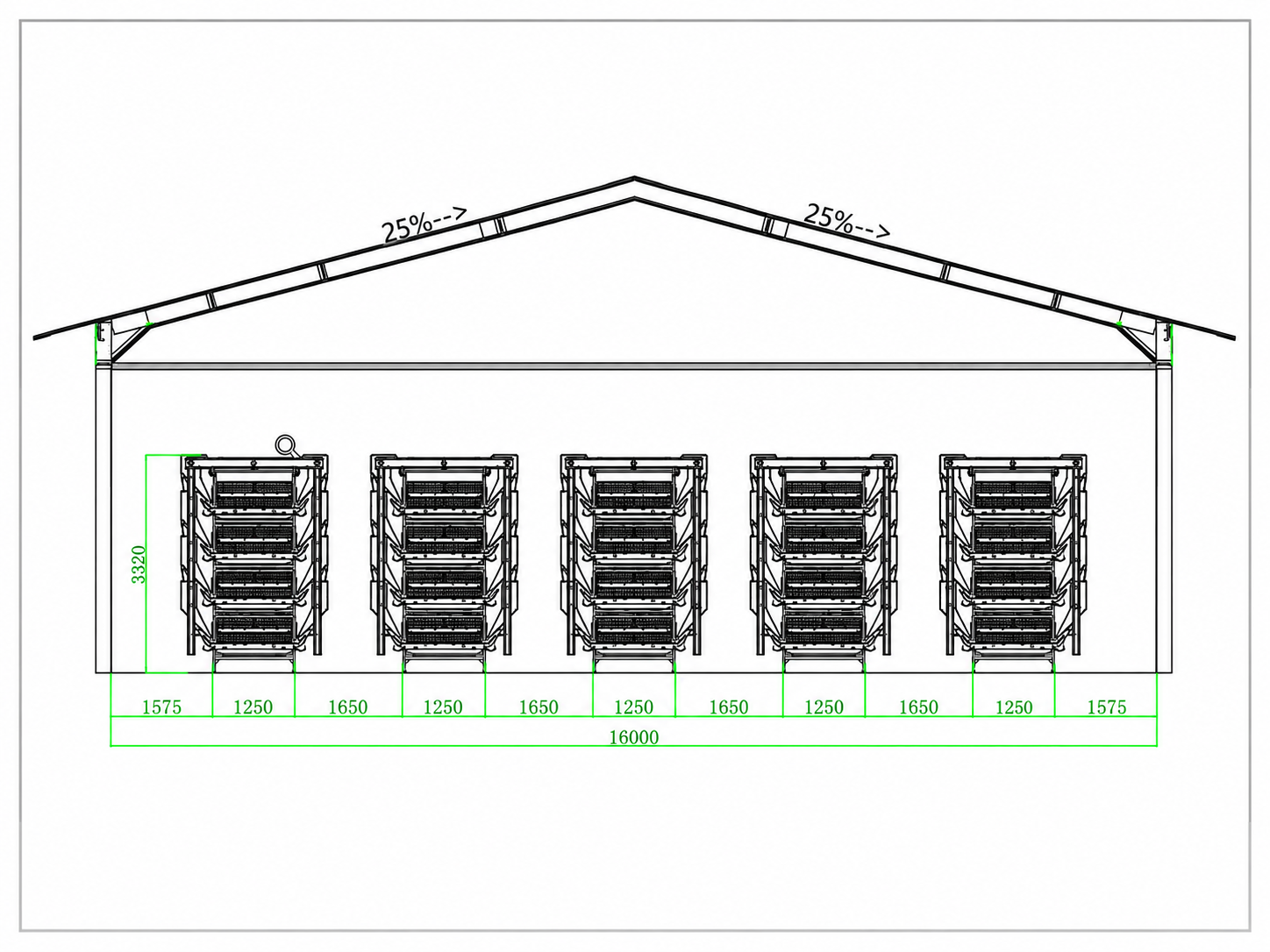 Five-row poultry house layout